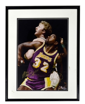 Magic Johnson & Larry Bird Dual Signed Framed 16x20 Photo (UDA)